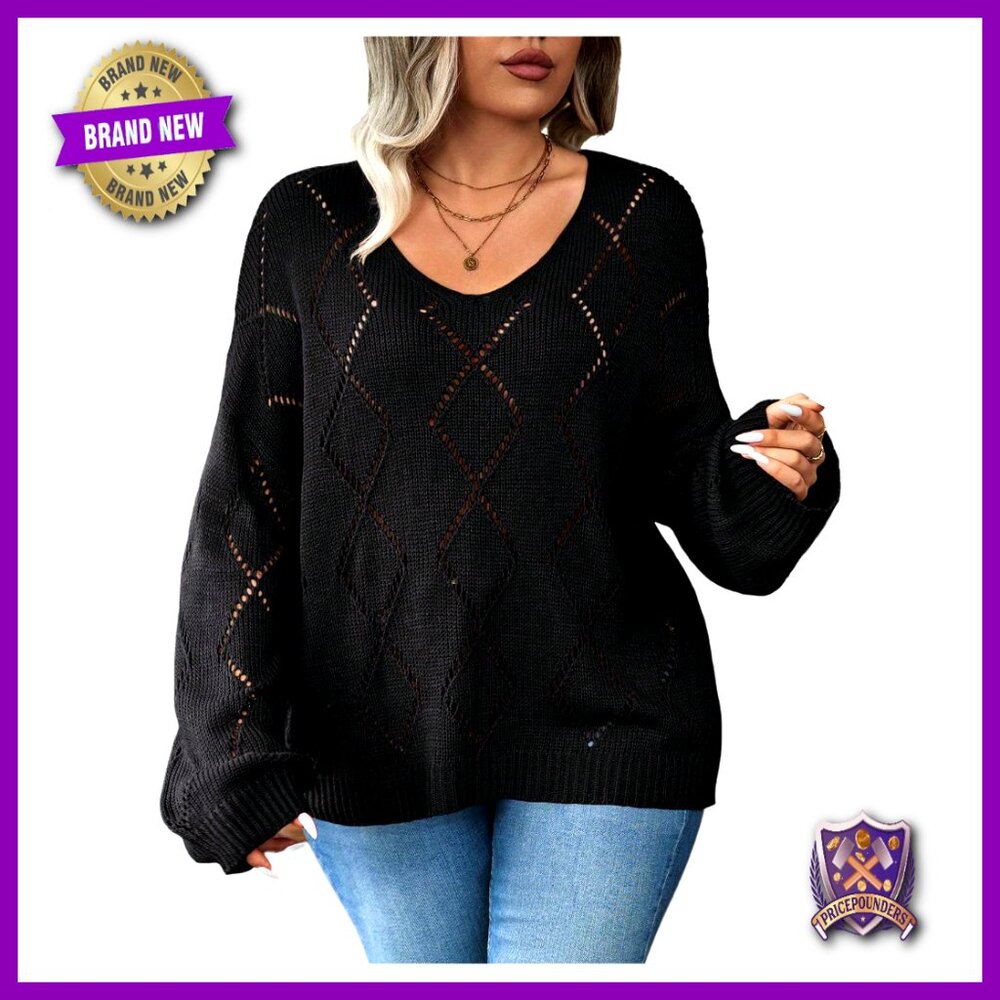 Plus Size Lightweight Pullover Sweater Hollow Out… - image 1